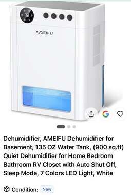 AMEIFU Dehumidifier for Home, 135 OZ Water Tank (900 sq.ft) Quiet Dehumidifier w
